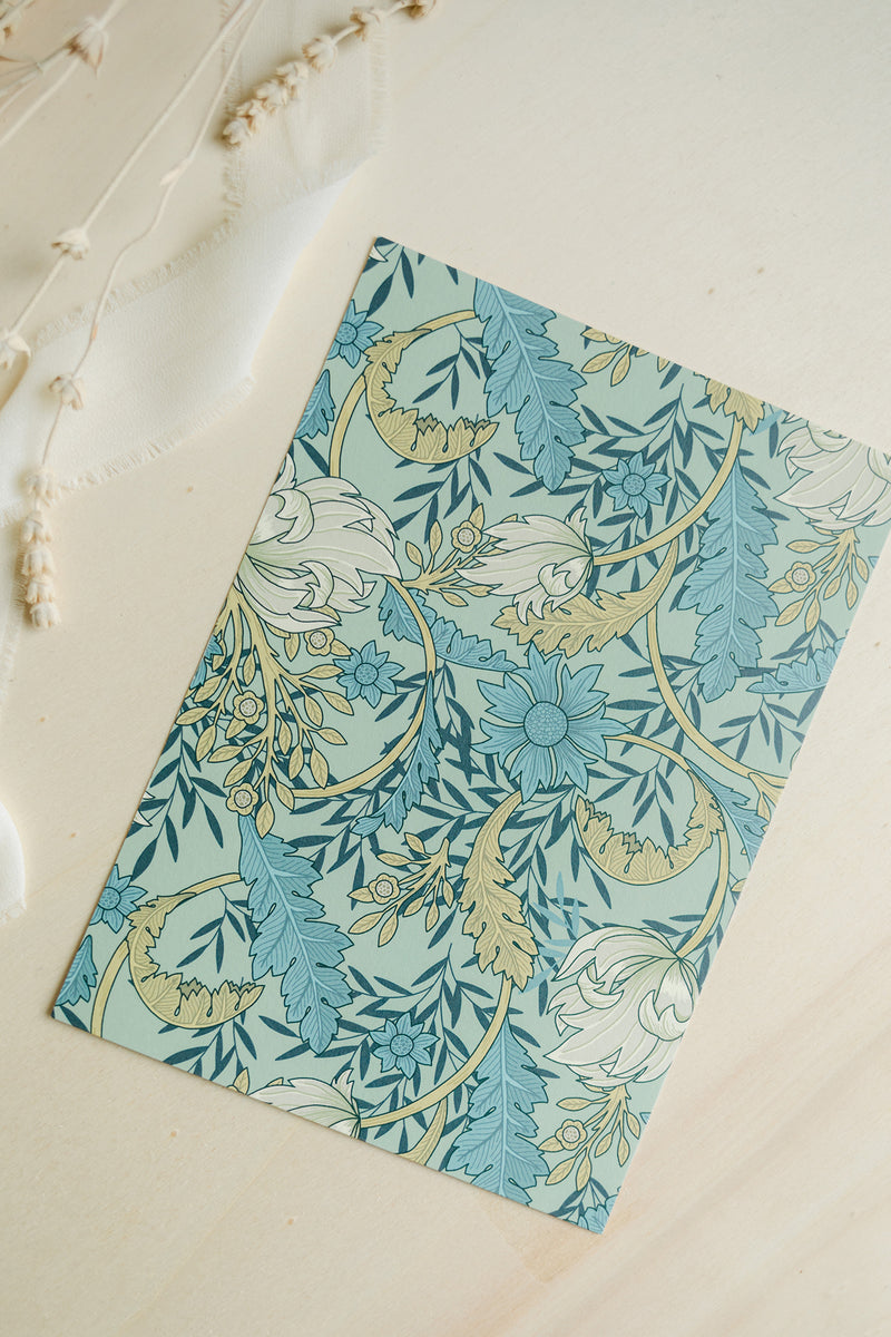 Carte à conter " Lettre à mon bébé " - Inspiration William Morris - bleue